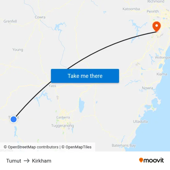 Tumut to Kirkham map