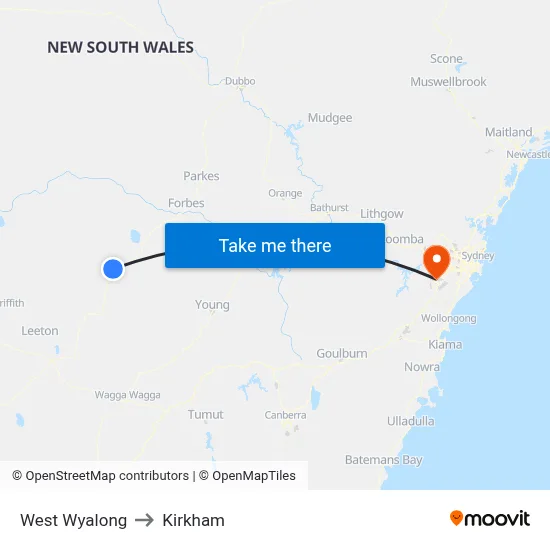 West Wyalong to Kirkham map