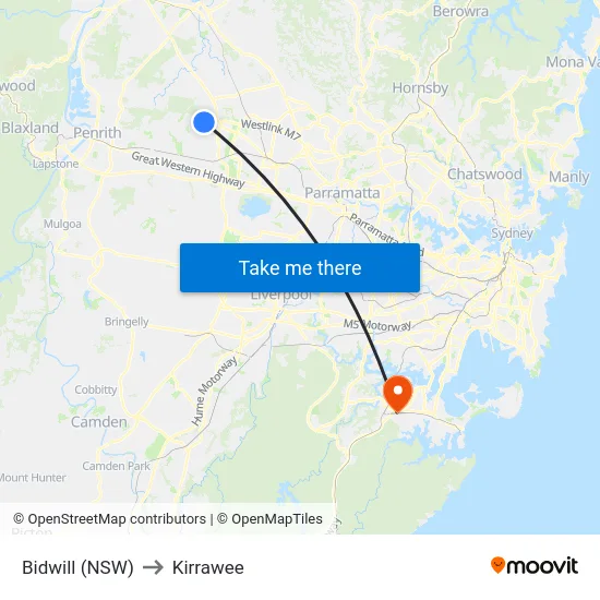 Bidwill (NSW) to Kirrawee map