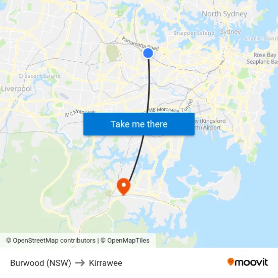 Burwood (NSW) to Kirrawee map