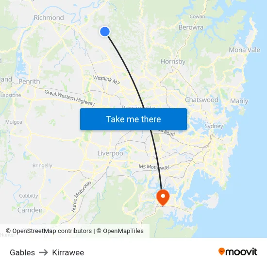 Gables to Kirrawee map