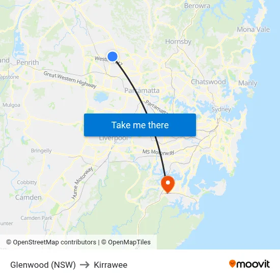 Glenwood (NSW) to Kirrawee map