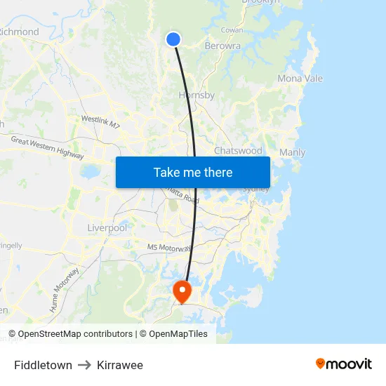 Fiddletown to Kirrawee map