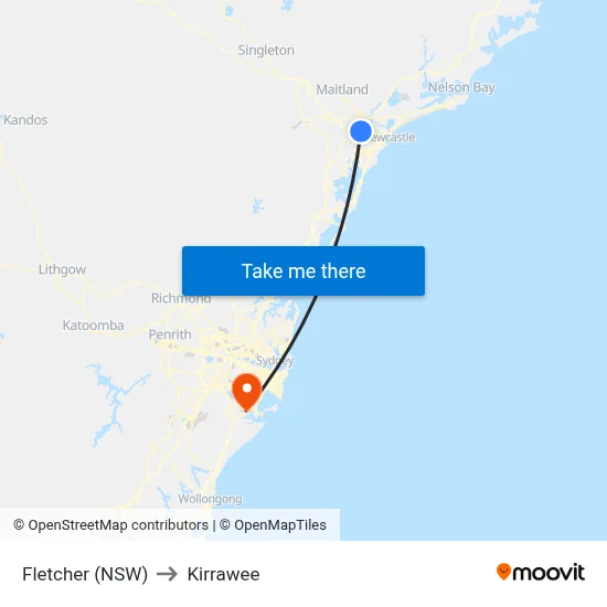 Fletcher (NSW) to Kirrawee map