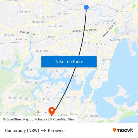 Canterbury (NSW) to Kirrawee map