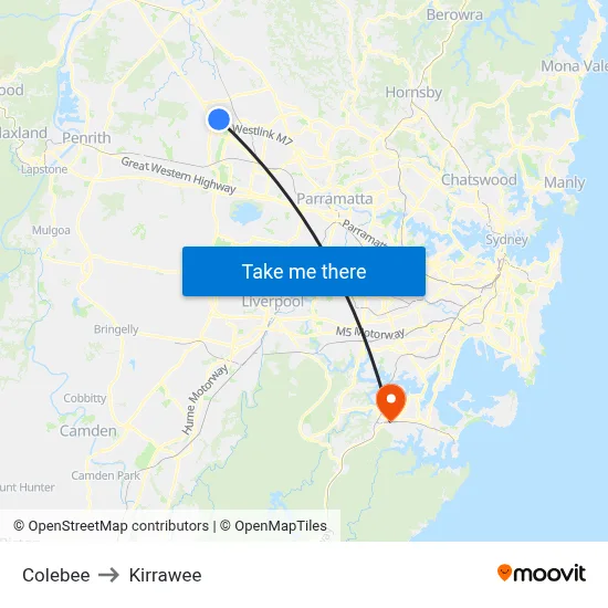 Colebee to Kirrawee map