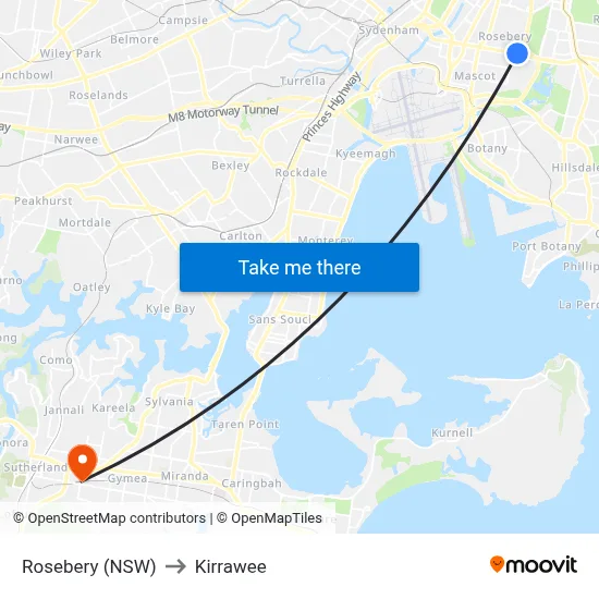 Rosebery (NSW) to Kirrawee map