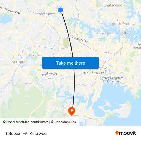 Telopea to Kirrawee map