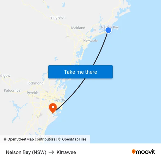 Nelson Bay (NSW) to Kirrawee map