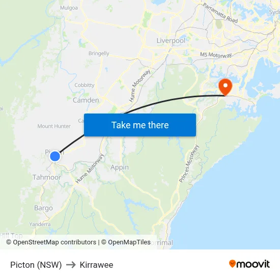 Picton (NSW) to Kirrawee map