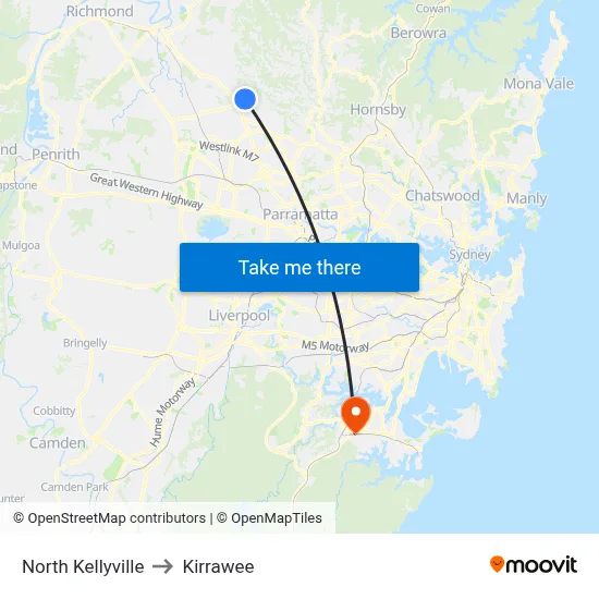 North Kellyville to Kirrawee map