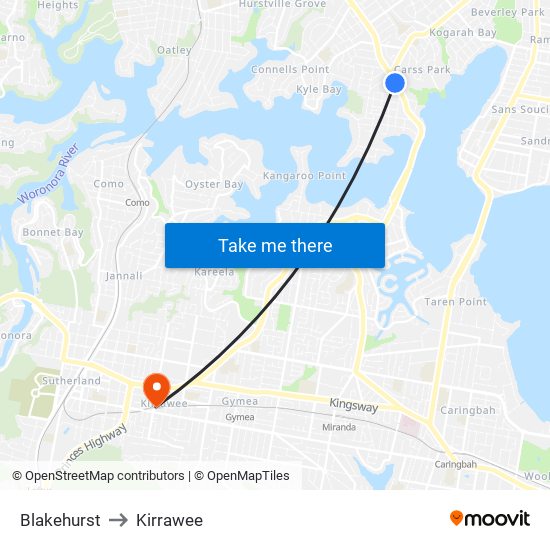 Blakehurst to Kirrawee map