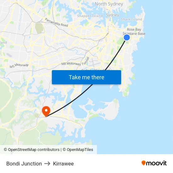 Bondi Junction to Kirrawee map