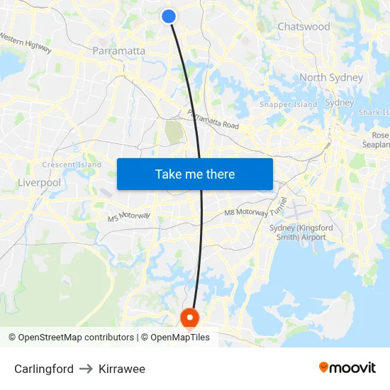 Carlingford to Kirrawee map