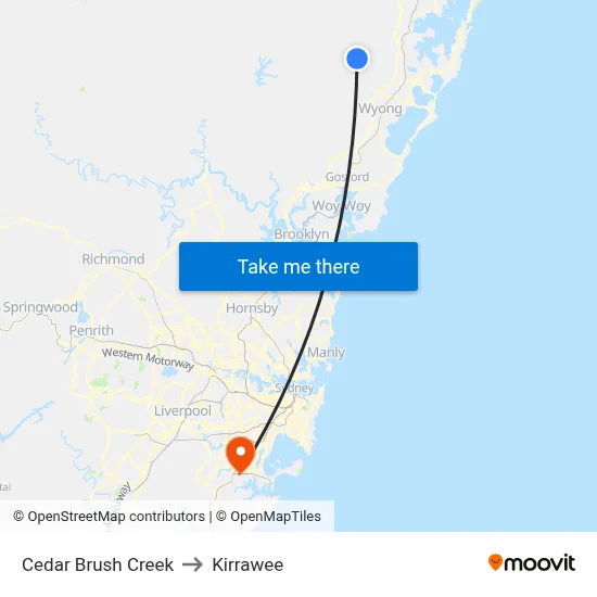Cedar Brush Creek to Kirrawee map