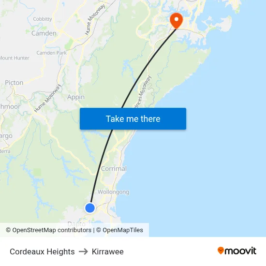 Cordeaux Heights to Kirrawee map