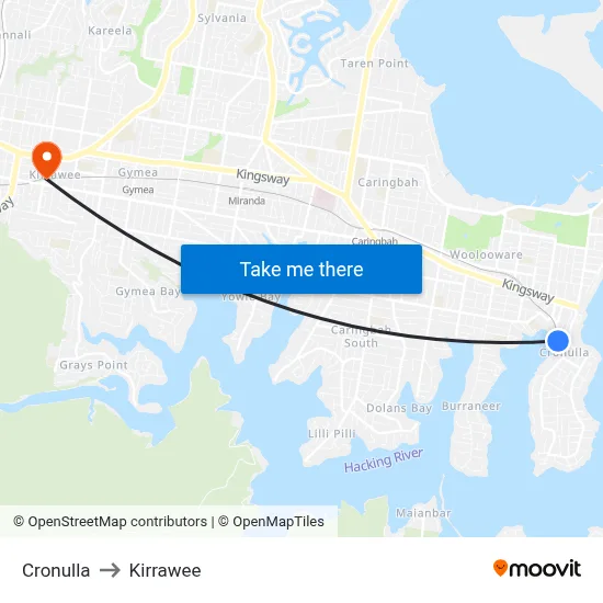 Cronulla to Kirrawee map