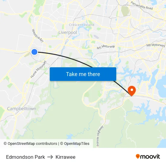 Edmondson Park to Kirrawee map