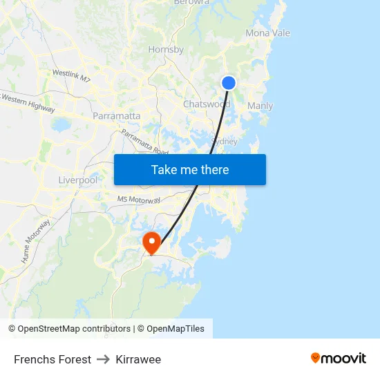 Frenchs Forest to Kirrawee map