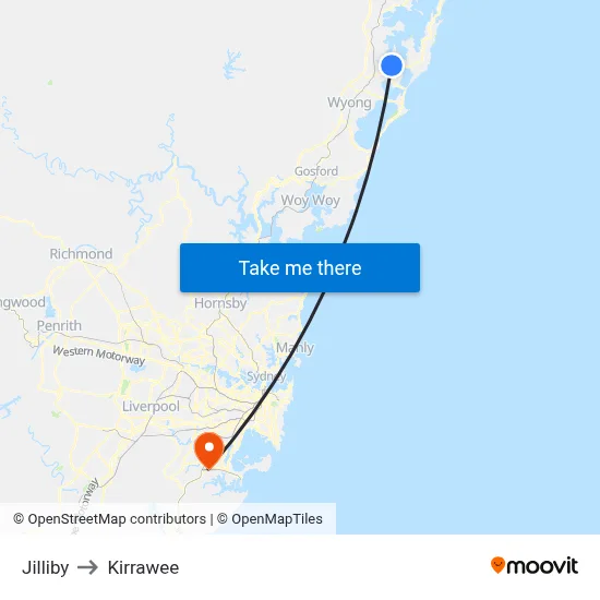 Jilliby to Kirrawee map