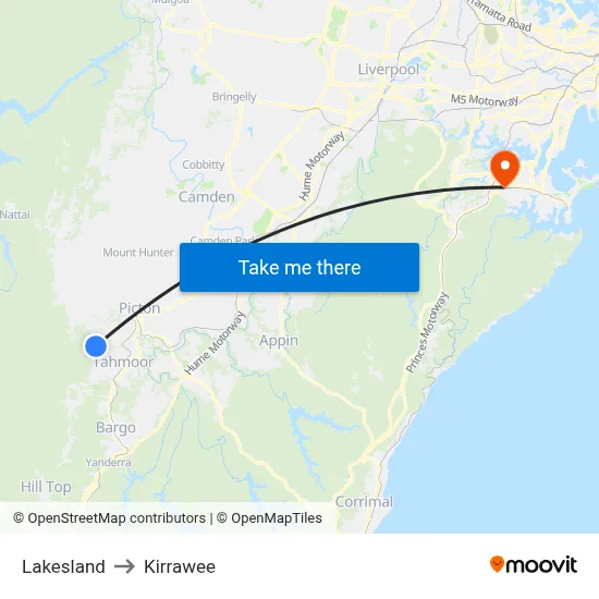 Lakesland to Kirrawee map