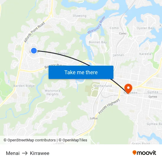 Menai to Kirrawee map
