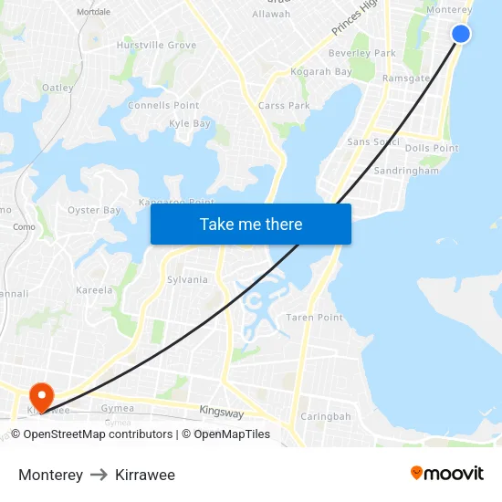 Monterey to Kirrawee map