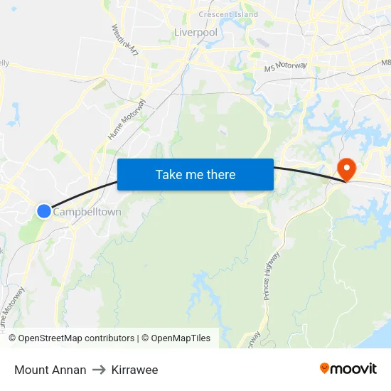 Mount Annan to Kirrawee map