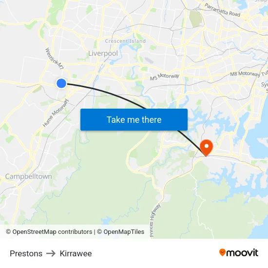 Prestons to Kirrawee map