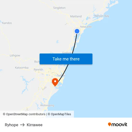 Ryhope to Kirrawee map