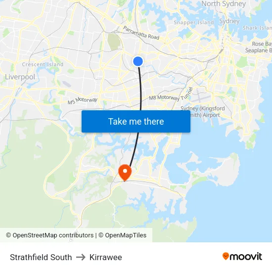 Strathfield South to Kirrawee map