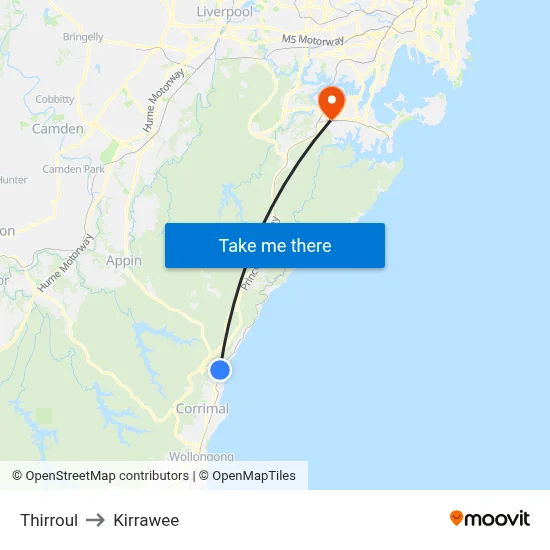Thirroul to Kirrawee map