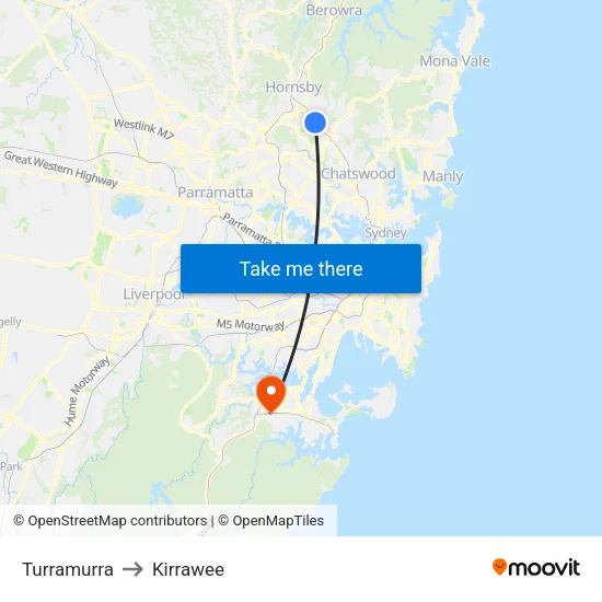 Turramurra to Kirrawee map
