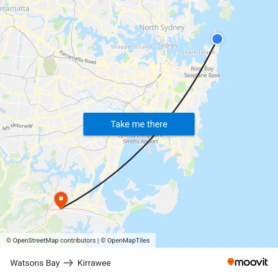 Watsons Bay to Kirrawee map