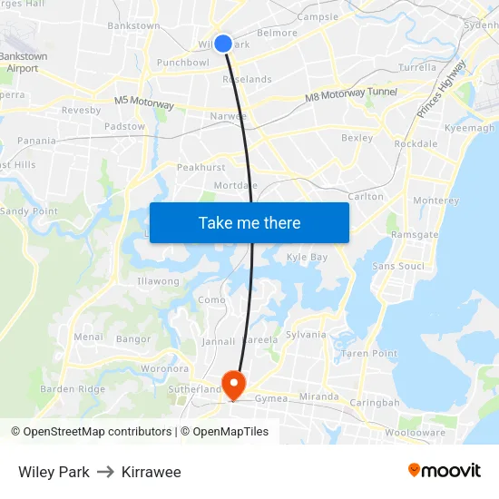 Wiley Park to Kirrawee map