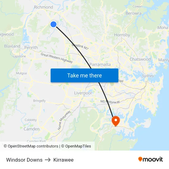Windsor Downs to Kirrawee map