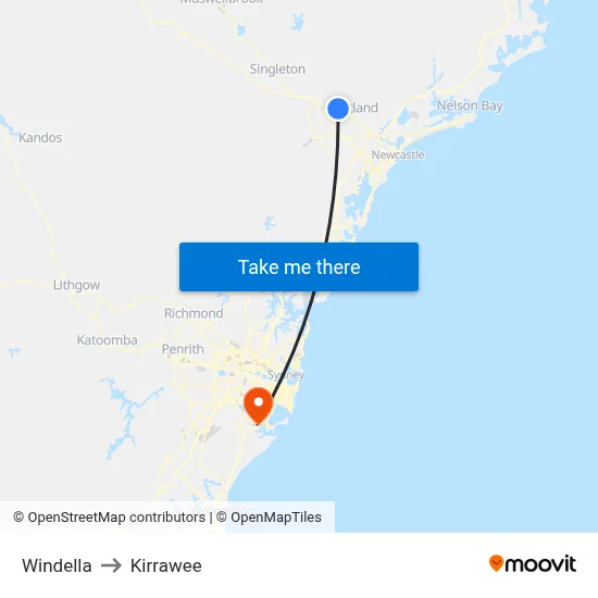 Windella to Kirrawee map