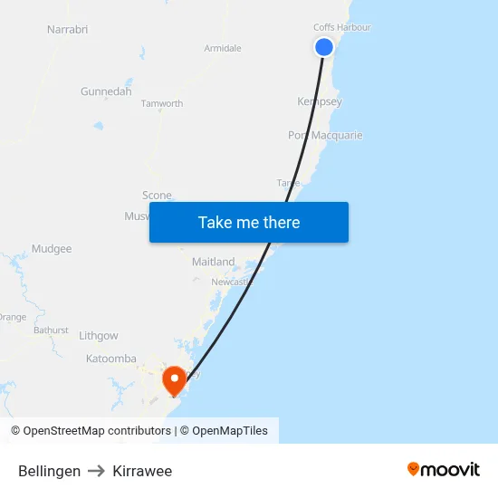 Bellingen to Kirrawee map