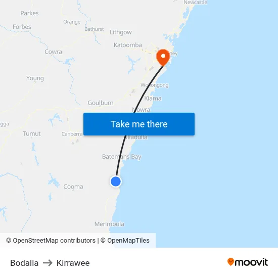 Bodalla to Kirrawee map