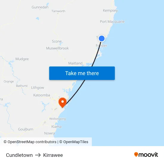 Cundletown to Kirrawee map