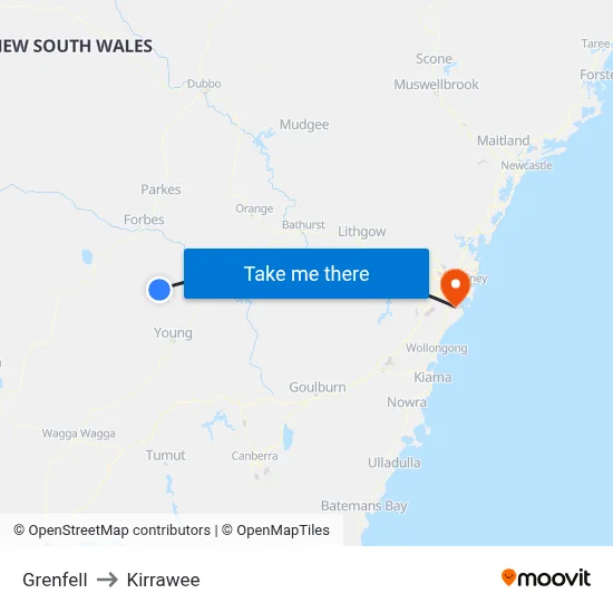Grenfell to Kirrawee map
