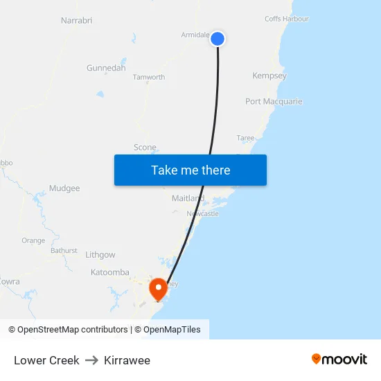 Lower Creek to Kirrawee map