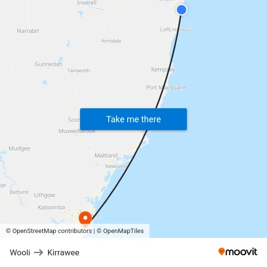Wooli to Kirrawee map