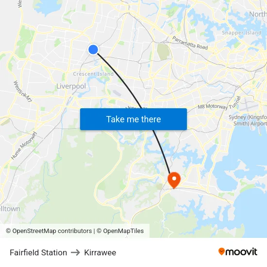 Fairfield Station to Kirrawee map