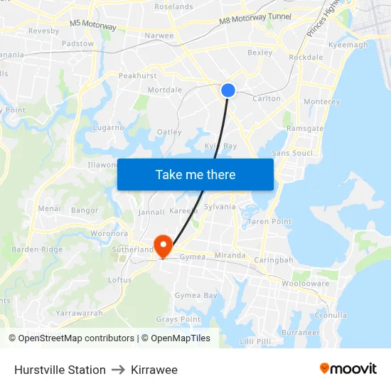 Hurstville Station to Kirrawee map