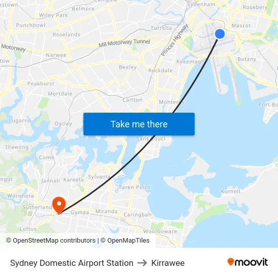 Sydney Domestic Airport Station to Kirrawee map