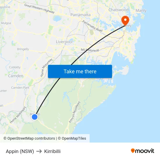Appin (NSW) to Kirribilli map