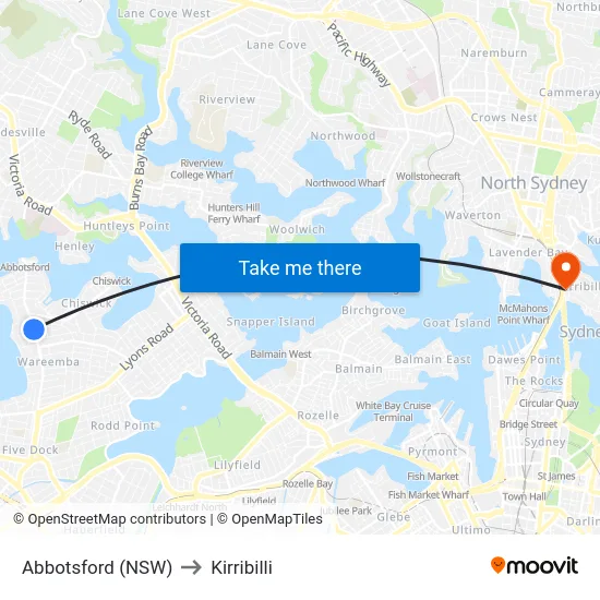 Abbotsford (NSW) to Kirribilli map