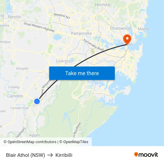 Blair Athol (NSW) to Kirribilli map