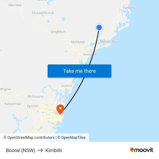 Booral (NSW) to Kirribilli map